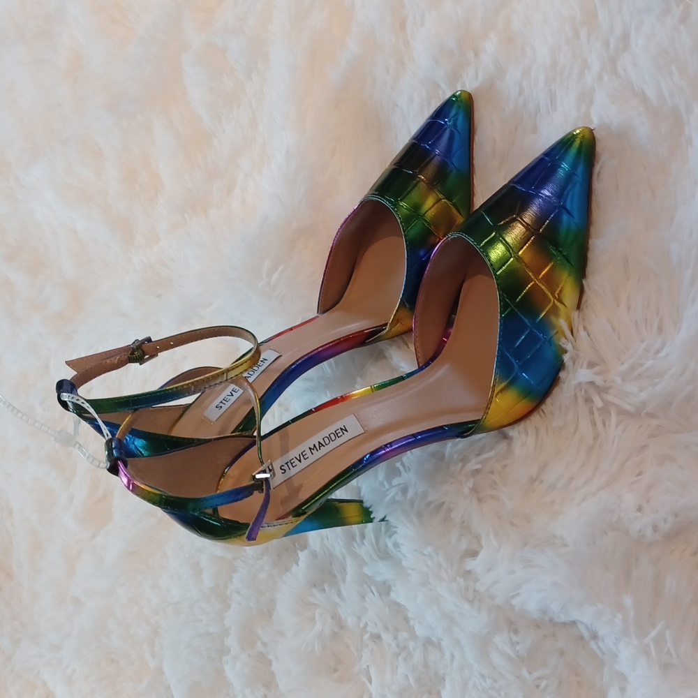 Steve Madden Alisha-R Metallic Rainbow women's Pump High Heels PRIDE MUTI SZS - Picture 2 of 11